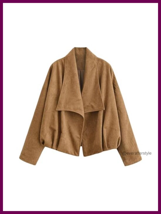 Other - Faux Suede Wrap Jacket Lapel Collar Long Sleeve Open Front Loose Fit